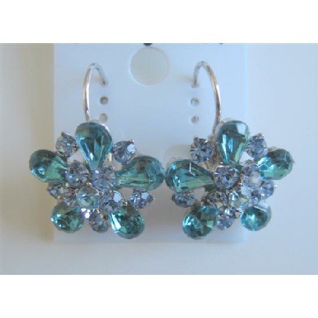 ERC468 Aquamarine Crystals Sparkling Blue Earrings Exclusively Dress Earrings
