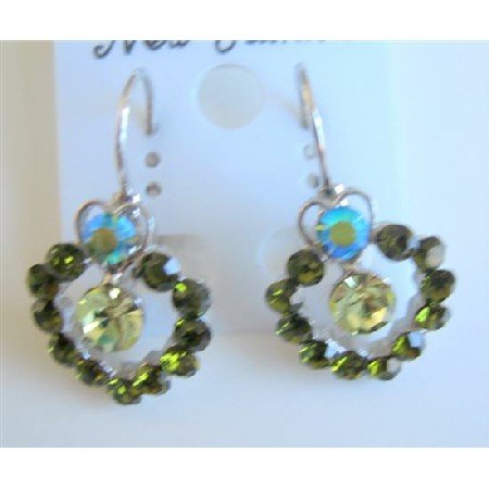 ERC463 Peridot Erinite Crystals Earrings Sparkling Green Crystals Earrings