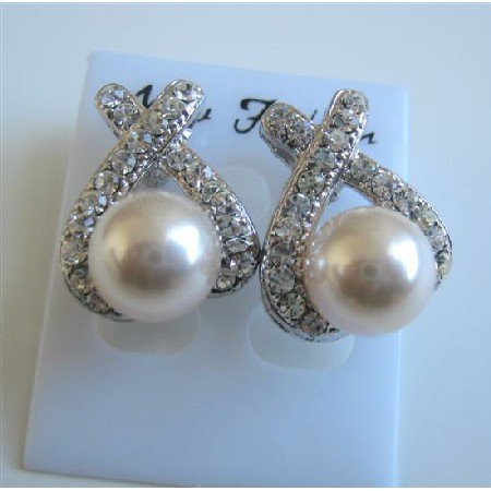 ERC472 Cream Pearls Stud Earrings Genuine Swarovski Pearls Stud Earrings w/ Cubic Zircon