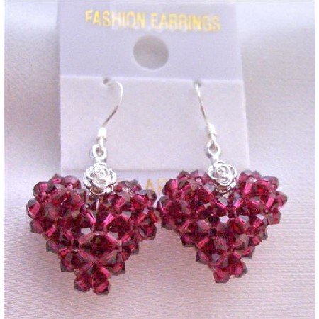 ERC509 Ruby Sexy Puffy Heart Earrings Genuine Swarovski Crystals Puffy Heart Earrings