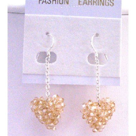 ERC501 Golden Shadow Puffy Heart Earrings Genuine Swarovski Crystals Puffy Heart Earrings