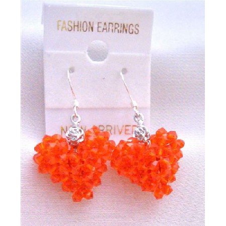 ERC507 Hycinth Swarovski Crystals Puffy Heart Earrings Very Sexy Orange Heart Earrings