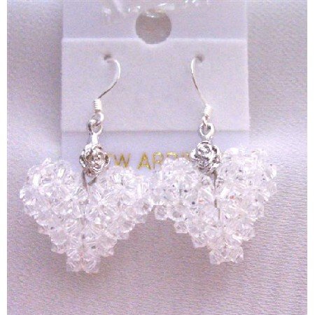 ERC506 Clear Crystals Swarovski Puffy Heart Earrings Very Pure White Earrings