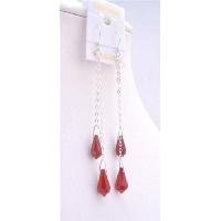 ERC500 Siam Red Crystals Teardrop Dangling Chandlier Earrings w/ Silver 92.5 Chain Earrings