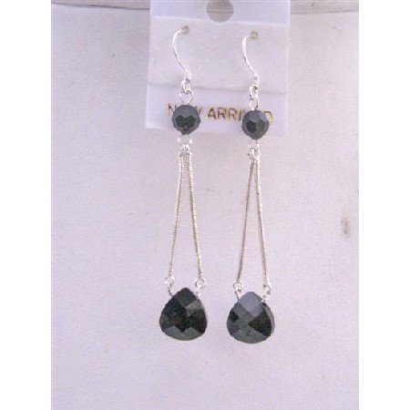 ERC422 Black Jet Swarovski Crystals Polygon Bead 11mm & 6mm Round Crystals Silver Plated