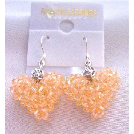 ERC508 Handcrafted Swarovski Peach Crystals Puffy Heart Earrings
