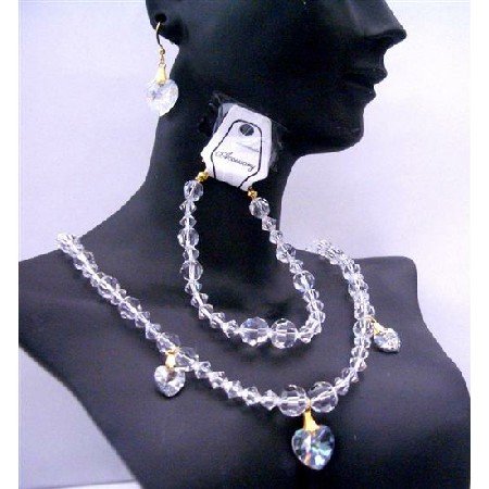 BRD379 Genuine Clear Swarovski Crystals Necklaces Set Bracelet Wedding Jewelry For Bridal
