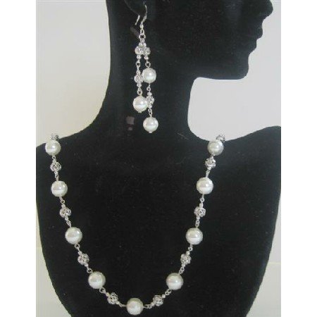 BRD393 White Pearls Long Necklace 26 inches Genuine Swarovski White Pearls Necklace