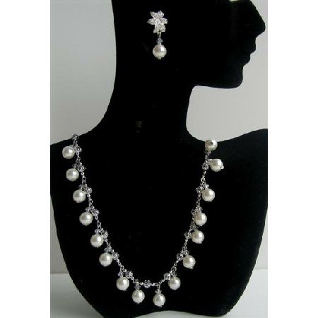 BRD387 Soothing White Pearls & Crystals Choker Genuine Swarovsk Crystals Wedding Party