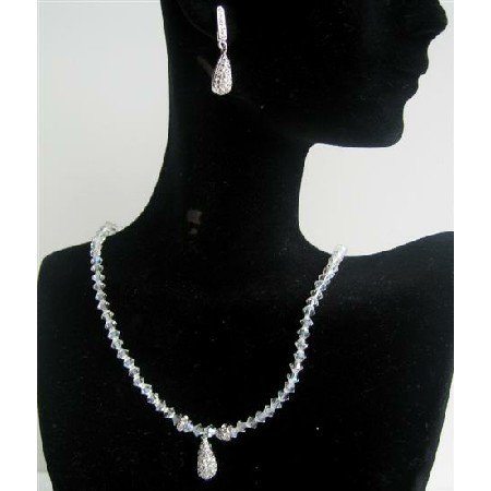 BRD390 Moonlite Swarovski Crystals Rhodium Rondells w/ Cubic Zircon Teardrop Genuine Crystals