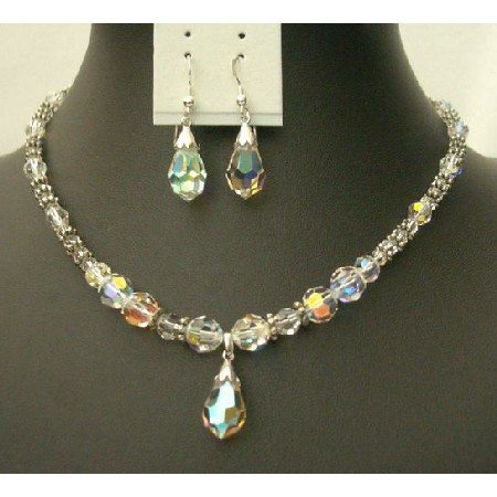 BRD360 Genuine Swarovski AB Clear Crystals & Volcano Crystals w/ AB Teardrop & Earrings