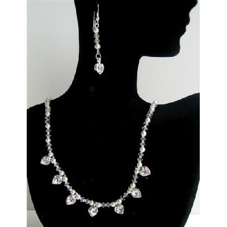 BRD384 Swarovski Pearls & Crystals Handmade Jewelry Set Genuine Swarovski Clear Crystals