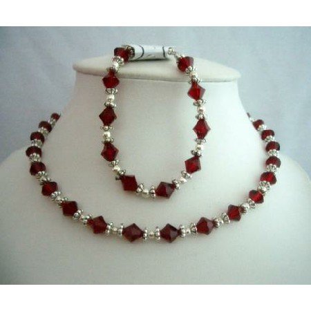 NSC298 Fine Jewelry Artisan Jewelry w/ Genuine Swarovski Siam Red Crystals Necklace & Bracelet