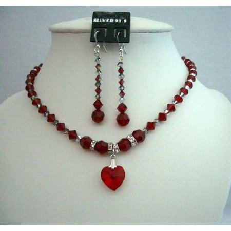 NSC250 Classic Fine Real Jewelry Bridal & Bridesmaid Genuine Siam Red Crystals Heart Pendant