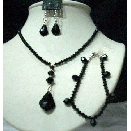 NSC217 CustomMade Genuine Swarovski Jet Crystals Jewelry Set w/ Bracelet
