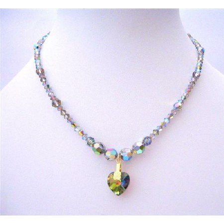 NSC205 Vintage Genuine Vitrail Swarovski Crystals Necklace w/ Heart Necklace Handcrafted