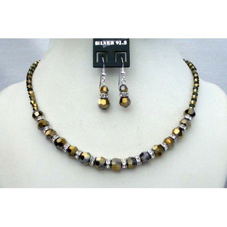 NSC364 Cinnamon Crystals Jewelry Genuine Swarovski Dorado Crystals w/ Silver Rondells Necklace