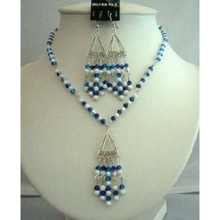 NSC257 Morian Swarovski Crystals Necklace Set & Chalk AB Crystals Genuine Swarovski Crystals