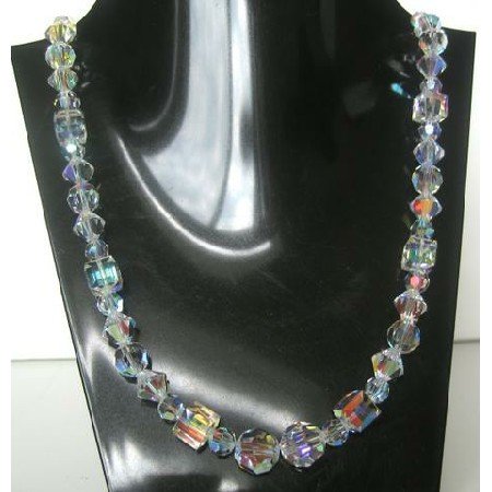 NSC352 Handcrafted Genuine Swarovski AB Crystals Multi Sizes & Shapes Necklace