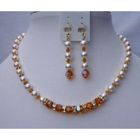 BRD366 Custom Handcrafted Swarovski Crystals OF Swarovski Topaz Crystals Pearls & Rondells Bridal