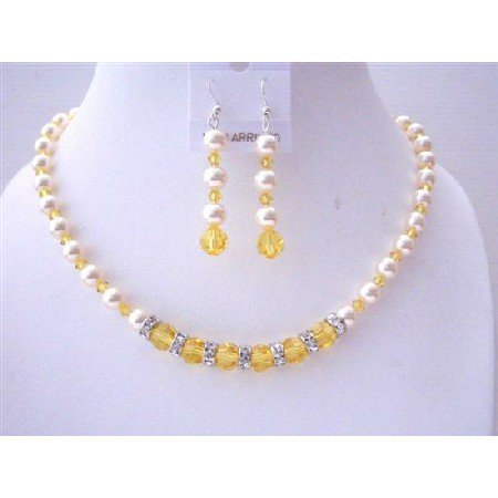 BRD528 Pumpkin Crystals Swarovski Lite Topaz Crystals w/ Ivory Pearls Bridemaids