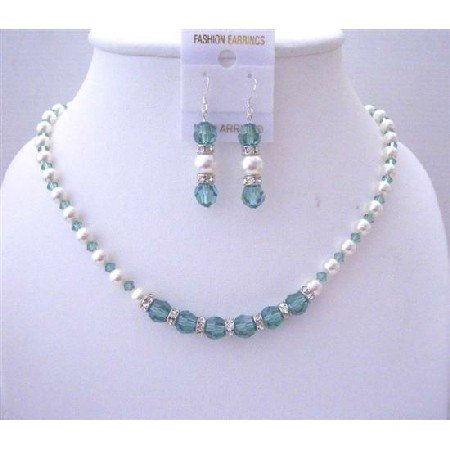 BRD533 Pistachio Swarovski Crystals Erinite Crystals w/ White Pearls And Silver Rondells