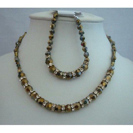 BRD317 Mother Of Bride Necklace & Bracelet AB Dorado Crystals Genuine Swarovsk Dorado Set