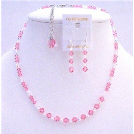 BRD791 Rose Crystals Genuine Swarovski Crystals Bridal Jewelry Set 2/ Clear Crystals Necklace Set