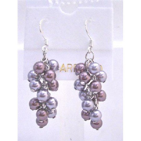 ERC444 Grape Style Earrings Swarovski Grey and Purple Pearls Earrings