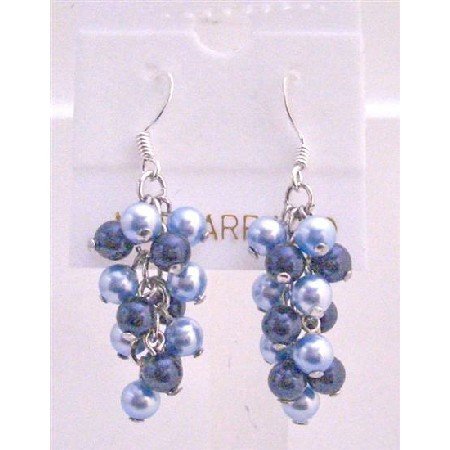 ERC491 Aquamarine Pearls & Dark Blue Pearls Earrings Jewelry Genuine Swarovski Pearls Earrings