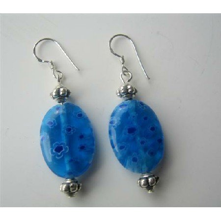 ERC261 Millefiori Bead Oval Shape Earrings w/ Bali Silver Sterling Silver 92.5 Earrings