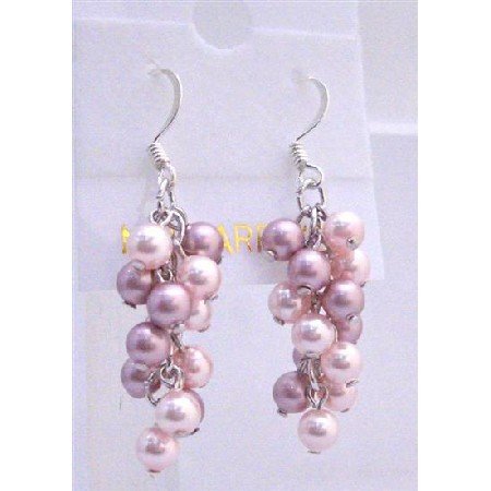 ERC446 Pink Pearls Jewelry Pink Pearls Earrings Grape Style Genuine Swarovski Lite & Dark Rose Pink