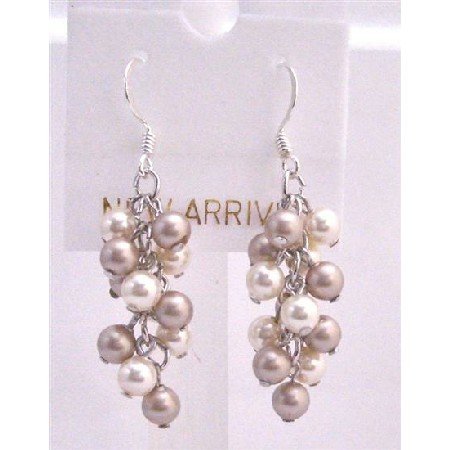 ERC453 Ivory Pearls Champagne Pearls Earrings Grape Style Genuine Swarovski Pearls Earrings