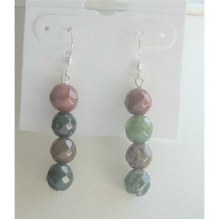 ERC377 Agate Multifaceted Beads Earrings Sterling Silver 92.5 Earrings