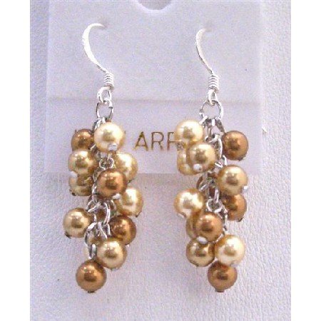 ERC443 Golden Copper Pearls Grape Style Earrings Genuine Swarovski Copper Gold Pearls Earrings