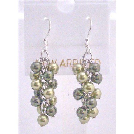 ERC452 Olive Green Pearls Jewelry Lite & Dark Swarovski Green Pearls Earrings
