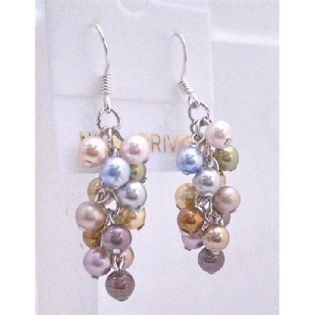 ERC447 Multicolored Swarovski Pearls Earrings Sterling Silver Pearls Earrings