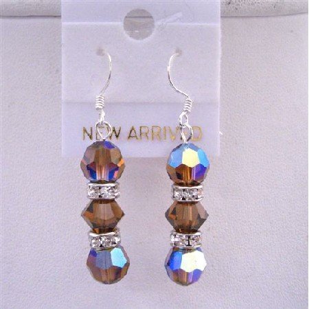 ERC418 AB Smoked Topaz Swarovski Crystals Earrings Round Crystals Beads 8mm w/ Silver Rondells