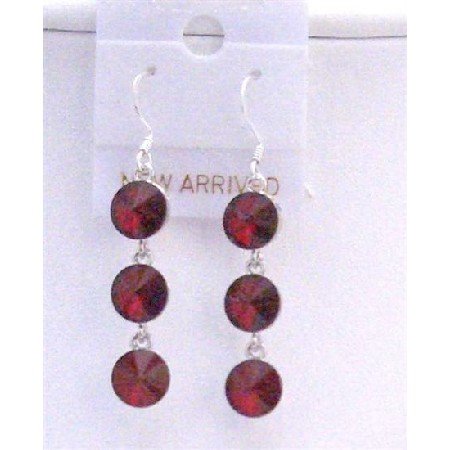 ERC431 Dark Siam Red Swarovski Crystals Round Beads 10mm Earrings w/ Genuine Sterling Silver