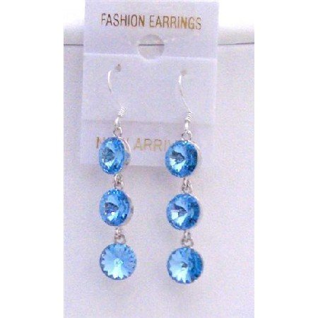 ERC425 Aquamarine Crystals Round Beads 10mm w/ Genuine Sterling Silver 92.5 Hook Earrings