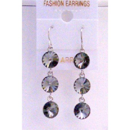 ERC433 Black Diamond Swarovski Crystals Round Beads 10mm Sterling Silver Earrings
