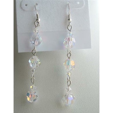 ERC354 Swarovski Crystals Dangling Earrings AB Crystals Round Sterling Silver Earrings