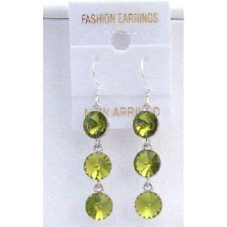 ERC429 Round Crystals Olivine 10mm Crystals Earrings w/ Genuine Sterling Silver 92.5 Hook Earrings