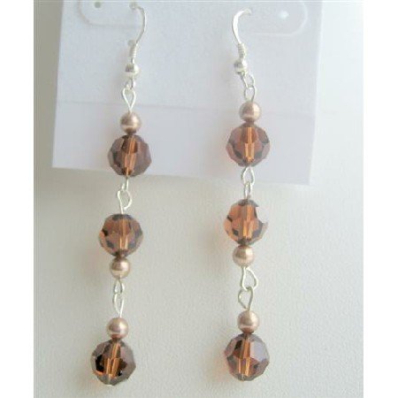 ERC352 Swarovski Crystals Smoked Topaz Chandelier Dangling Earrings Round Crystals
