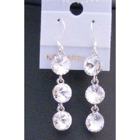 ERC424 White Clear Crystals Dangle Earring Round Crystals 10mm Bead w/ Genuine Sterling Silver