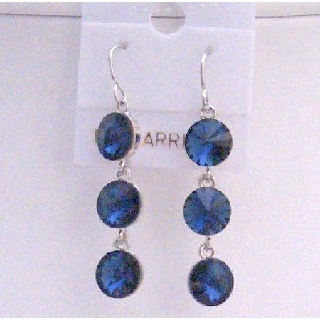 ERC423 Metallic Blue Sparkling Crystals Round Beads 10mm Earrings w/ Genuine Sterling Silver