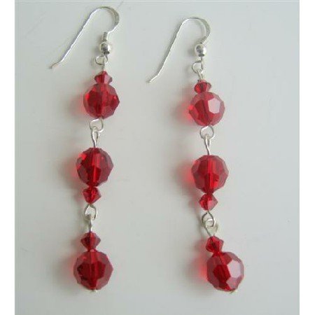 ERC351 Sterling Silver Earrings Swarovski Siam Red Crystals Earrings