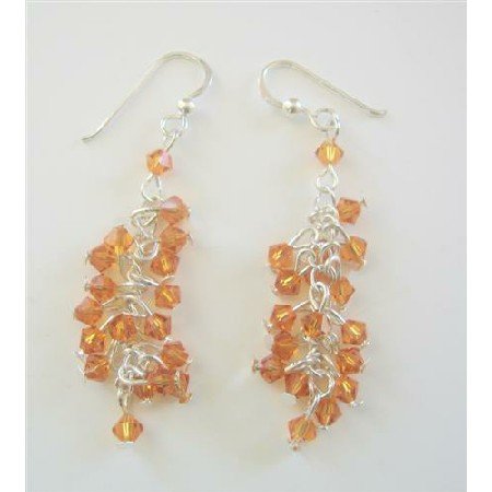 ERC365 Swarovski Copper Saprkling Bunches Crystals Beads Chandelier Earrings