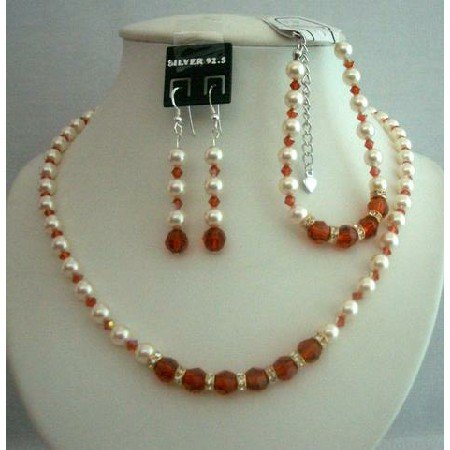 BRD294 Bridal Designer Bridal Jewelry Genuine Pearls Necklace Bracelet & Earrings
