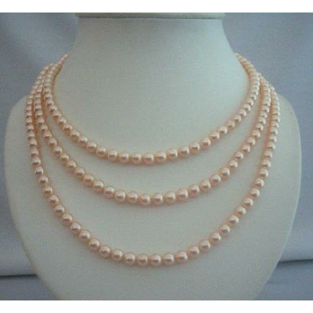 BRD293 3 Stranded Genuine Swavorski Peach Pearls Bridal Bridesmaid Mother of Bride Handcrafted